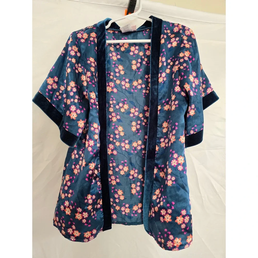 Little Lass Kids Girls Floral Kimono Robe Blue Pink Orange Flowers Size‎ G